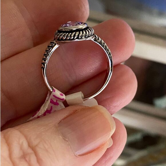 Amethyst CZ Sterling Silver Solitaire Ring - Picture 3 of 4